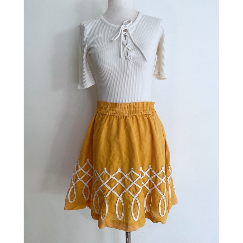 Anthropologie Girl from Savoy Yellow Sugar Work Embroidered Swirl Skirt - Picture 2 of 9